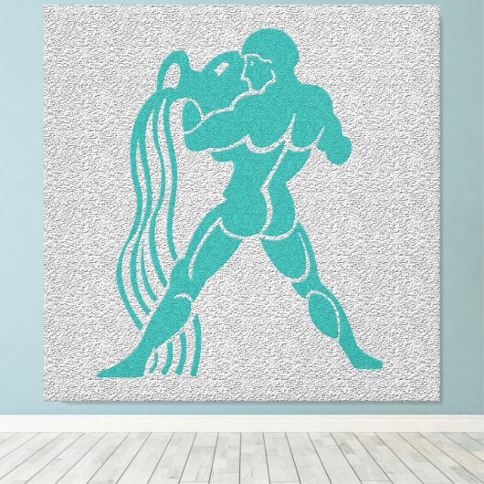Zodiac Gray White Turquoise Water Bearer Aquarius Canvas Afdruk (Insitu (Houten vloer))