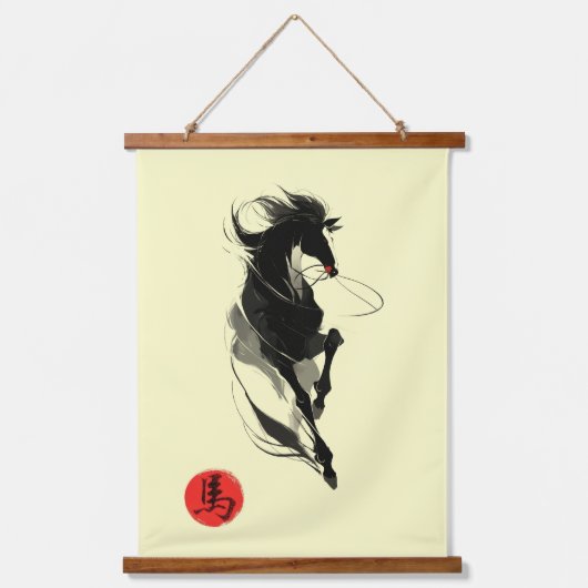 Zodiac Horse inkt kunst sumi-e Hangend Wandkleed (Voorkant)
