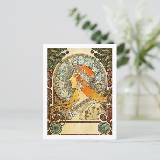 Zodiac Illustration Alphonse Mucha Briefkaart (Staand voorkant)