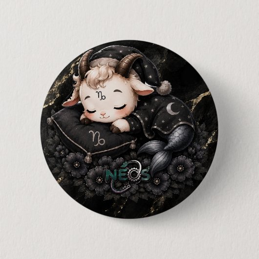 Zodiac Kawaii Neos Steenbok Ronde Button 5,7 Cm (Voorkant)