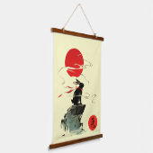 Zodiac Konijn inkt kunst sumi-e Hangend Wandkleed (Gebogen)