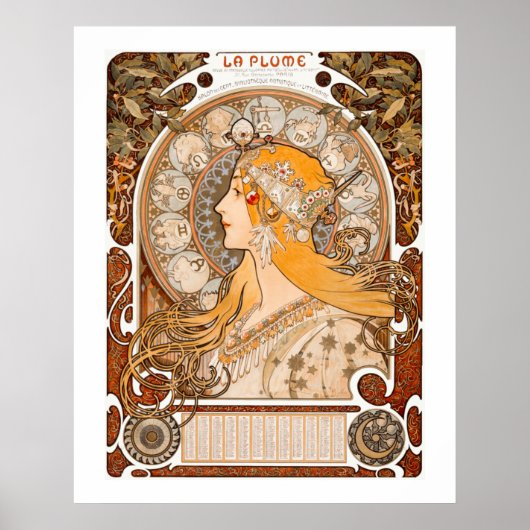 Zodiac La Plume van Alphonse Maria Mucha Poster (Voorkant)