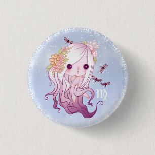 Zodiac leeg virgo ronde button 3,2 cm