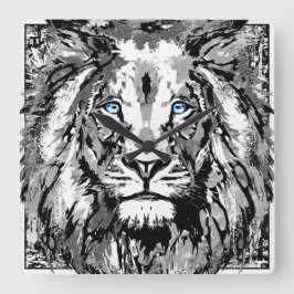 Zodiac Leo Gray Lion Portret Tekening leeuwenklok Vierkante Klok