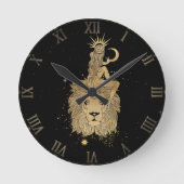 Zodiac Leo | Grote kosmische goud- en zwarte astro Ronde Klok (Voorkant)