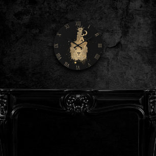 Zodiac Leo   Grote kosmische goud- en zwarte astro Ronde Klok