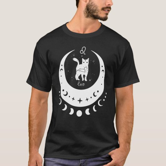 Zodiac Leo Horoscope Astrology Sign Cat Crescent M T-shirt (Voorkant)