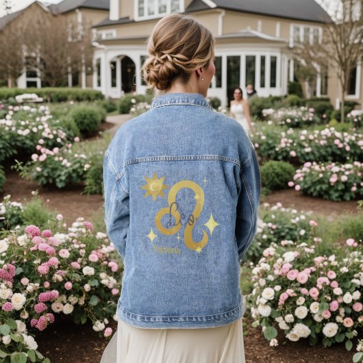 Zodiac Leo Waterverf gepersonaliseerd Jean Denim Denim Jacket (Huwelijk Achterkant)