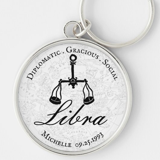 Zodiac Libra Astrology Personality White Custom Sleutelhanger (Voorkant)