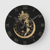 Zodiac Libra | Cosmic Gold en Black Astrology Lar Ronde Klok (Voorkant)