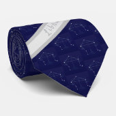 Zodiac Libra Monogram Blue Gray Scales Stropdas (Opgerold)