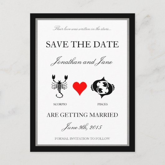 Zodiac Love Save the Date (Schorpioen/Vissen) Aankondigingskaart (Voorkant)