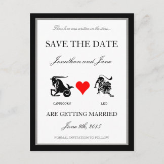 Zodiac Love Save the Date (Steenbok/Leeuw) Aankondigingskaart
