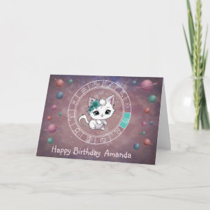 Zodiac Maagd Schattigee Cat Wheel Planet Astrologi Kaart