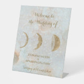 Zodiac maan hemelgoud elegante platte bruiloft reclamebord met voetstuk (Voorkant)