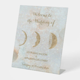 Zodiac maan hemelgoud elegante platte bruiloft reclamebord met voetstuk
