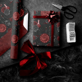 Zodiac Magic Crimson | Henna Red Gothic Skull Roos Cadeaupapier