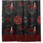 Zodiac Magic Crimson | Henna Red Gothic Skull Roos Douchegordijn (Voorkant)