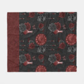 Zodiac Magic Crimson | Henna Red Gothic Skull Roos Fleece Deken (Voorkant (Horizontaal))