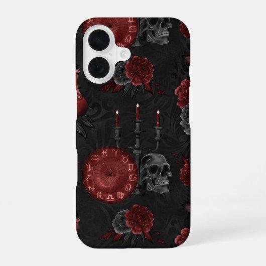 Zodiac Magic Crimson | Henna Red Gothic Skull Roos iPhone 16 Hoesje (Achterkant)