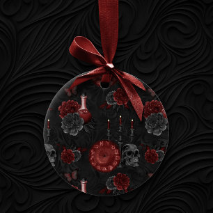 Zodiac Magic Crimson   Henna Red Gothic Skull Roos Keramisch Ornament