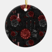 Zodiac Magic Crimson | Henna Red Gothic Skull Roos Keramisch Ornament (Voorkant)