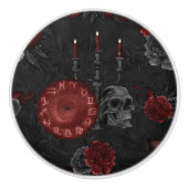 Zodiac Magic Crimson | Henna Red Gothic Skull Roos Keramische Knop (Voorkant)