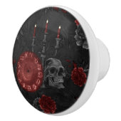 Zodiac Magic Crimson | Henna Red Gothic Skull Roos Keramische Knop (Rechts)