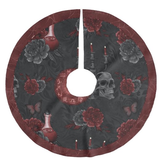 Zodiac Magic Crimson | Henna Red Gothic Skull Roos Kerstboom Rok (Voorkant)