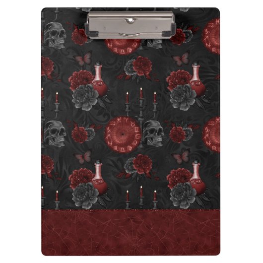 Zodiac Magic Crimson | Henna Red Gothic Skull Roos Klembord (Voorkant)
