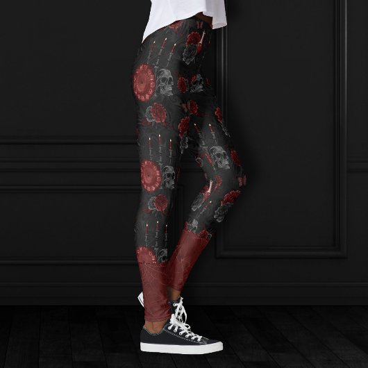 Zodiac Magic Crimson | Henna Red Gothic Skull Roos Leggings