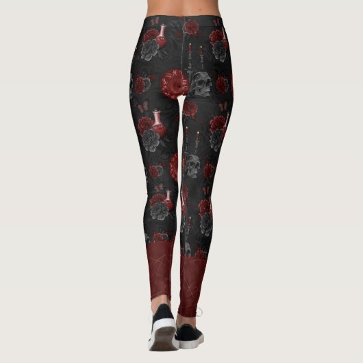 Zodiac Magic Crimson | Henna Red Gothic Skull Roos Leggings (Achterkant)