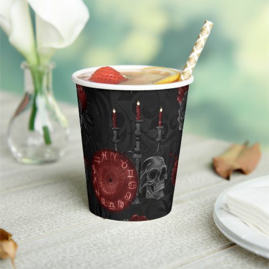 Zodiac Magic Crimson | Henna Red Gothic Skull Roos Papieren Bekers (Insitu)