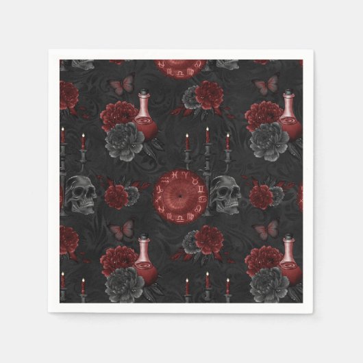 Zodiac Magic Crimson | Henna Red Gothic Skull Roos Servet (Voorkant)