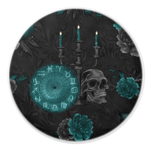 Zodiac Magic | Donker Blauwgroen Groen Gotische Sc Keramische Knop (Voorkant)