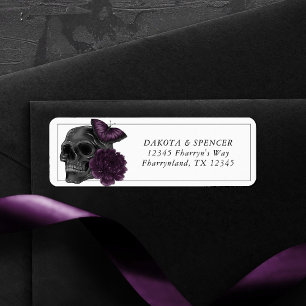 Zodiac Magic Donker Paarse Plum Gothic Skull Roz Etiket