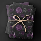 Zodiac Magic | Donker Paarse Plum Gothic Skull Roz Inpakpapier Vel