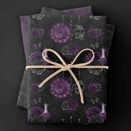 Zodiac Magic | Donker Paarse Plum Gothic Skull Roz Inpakpapier Vel