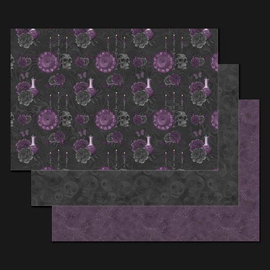 Zodiac Magic | Donker Paarse Plum Gothic Skull Roz Inpakpapier Vel