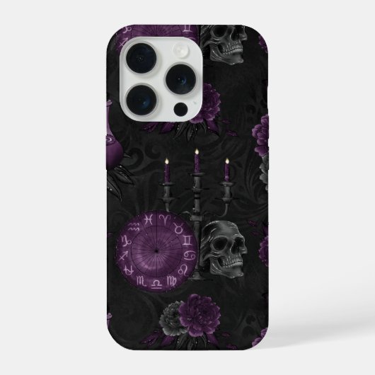 Zodiac Magic | Donker Paarse Plum Gothic Skull Roz iPhone Hoesje (Achterkant)