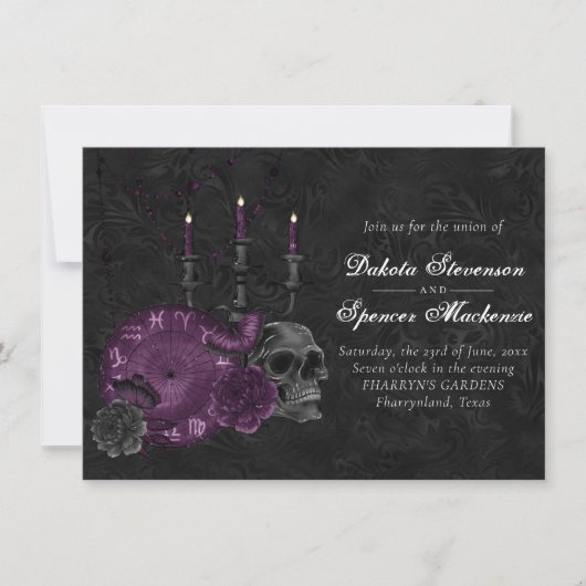 Zodiac Magic | Donker Paarse Plum Gothic Skull Roz Kaart (Voorkant)