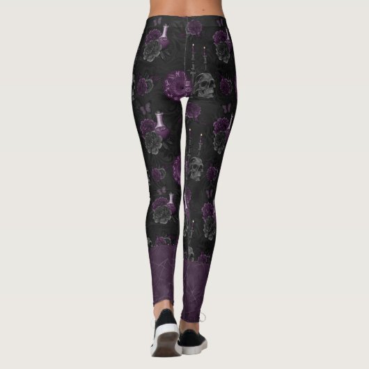Zodiac Magic | Donker Paarse Plum Gothic Skull Roz Leggings (Achterkant)