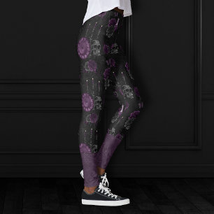 Zodiac Magic   Donker Paarse Plum Gothic Skull Roz Leggings