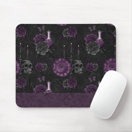 Zodiac Magic | Donker Paarse Plum Gothic Skull Roz Muismat (Met muis)