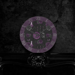 Zodiac Magic   Donker Paarse Plum Gothic Skull Roz Ronde Klok