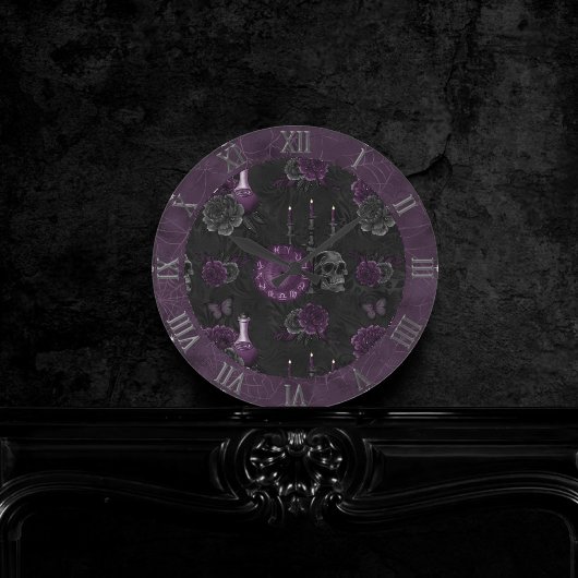 Zodiac Magic | Donker Paarse Plum Gothic Skull Roz Ronde Klok