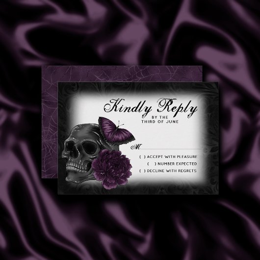 Zodiac Magic | Donker Paarse Plum Gothic Skull Roz RSVP Kaartje