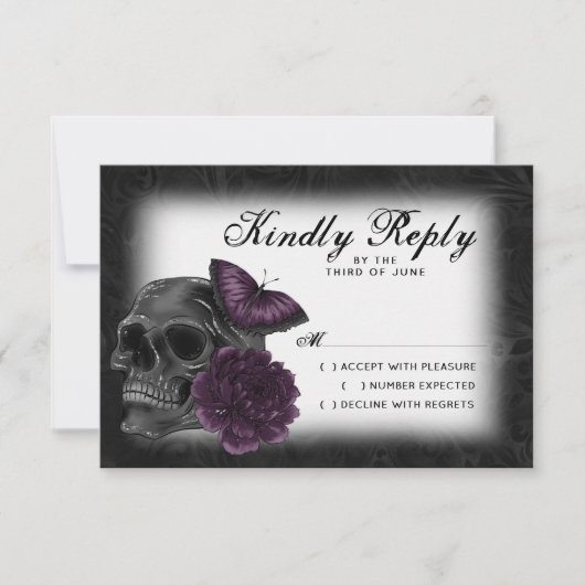Zodiac Magic | Donker Paarse Plum Gothic Skull Roz RSVP Kaartje (Voorkant)