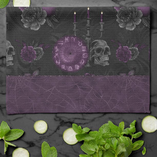 Zodiac Magic Donker Paarse Plum Gothic Skull Roz Theedoek