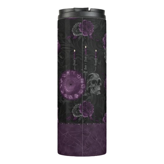 Zodiac Magic | Donker Paarse Plum Gothic Skull Roz Thermosbeker (Achterkant)